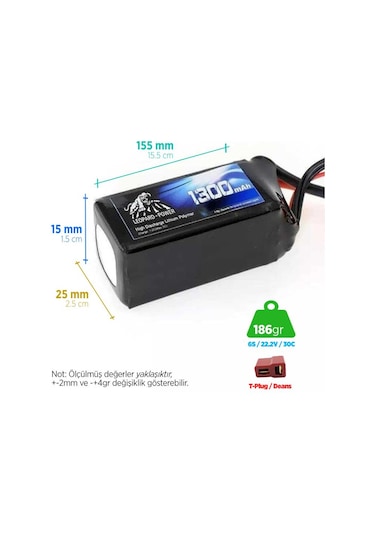 Leopard Power 1300 mAh 22.2V 6S 30C Lityum Polimer Lipo Batarya Pil T Plug