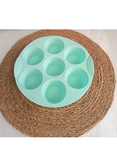 Silikon Yuvarlak Muffin 7 Li Kek Kalıbı Tartolet Kalıbı Yeşil