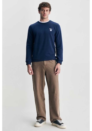 Ucla Valley Lacivert Bisiklet Yaka Baskılı Standard Fit Erkek Sweatshirt Lacivert