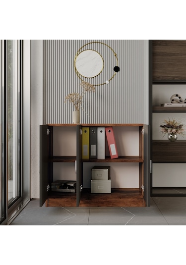 Robin Home Verona E Ofis Çok Amaçlı Dolap Barok- Gri Abanoz