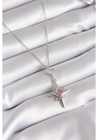 316l Çelik Gümüş Renk Zirkon Taşlı Kutup Yıldızı Model Kadın Kolye