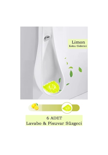 6 Adet - Limon Kokulu Pisuvar Süzgeci Lavabo Yer Gideri Koku Giderici Hijyenik Tuvalet Matı