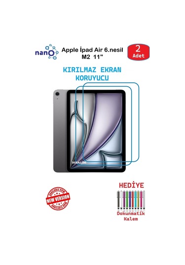 İpad Uyumlu Air 6.nesilm2 11" İçin Nano Ekran Koruyucu 9h Esnek 2 Adet