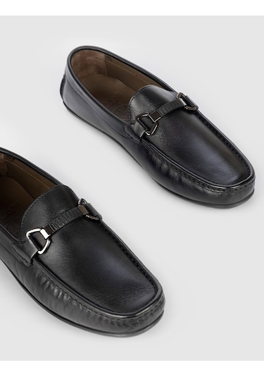 Toka Detaylı Hakiki Deri Siyah Erkek Loafer Siyah