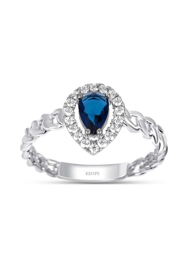 Keops Pırlanta Pırlantalı Damla Safir Taşlı Yüzük