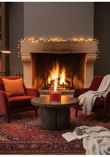 Alba Kırmızı Biyoetanol Masaüstü Şömine - 1 Lt Yakıt Ve Dekoratif Taş Hediye