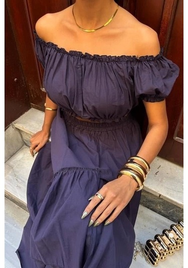 Büzgülü Crop Kat Detaylı Fırfır Etekli Takım 10196 Laci Vert