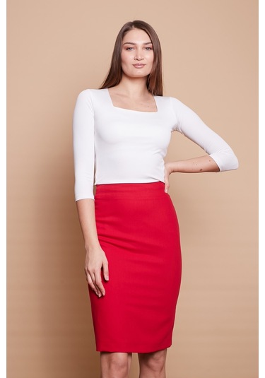 Astarlı Yüksek Bel Diz Altı Hafif Likralı Yırtmaçlı Kumaş Ofis Ka