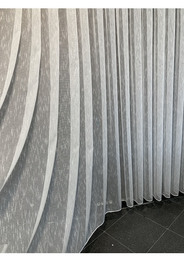 Perdefony Ekru Şantuk Çizgili Düz Tül Perde