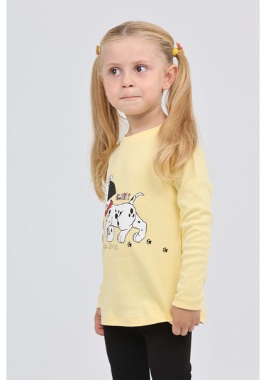 Toontoy Kız Çocuk Köpekli Ayı Baskılı Sweatshirt Açık Sarı