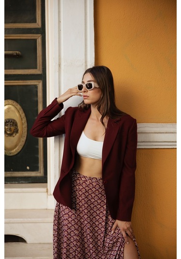 Kadın Klasik Kesim Blazer Ceket Frn6105 Bordo