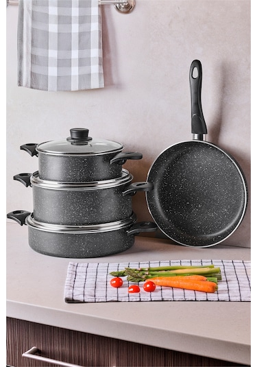 Mastergranito Grey 7 Parça Tencere Ve Tava Seti Gri