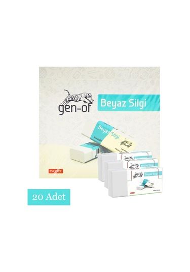 Gen-of No:20 Büyük Boy Pvc Free Beyaz Silgi 20 Adet