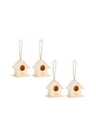 Ximistore9 4 Adet Ahşap Kuş Yuvası - Doğal Malzeme, Dayanıklı, Bahçe Ve Ev Dekorasyonu, Kuş Barınma, Asma Teli İle