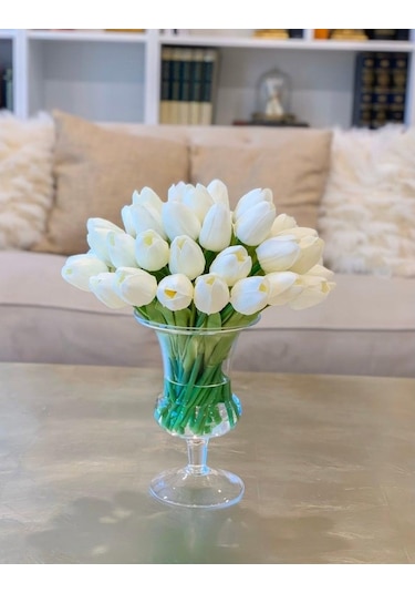 Yapay Çiçek Islak Lale Gerçeksi Doku 10Lu Beyaz (453196406)
