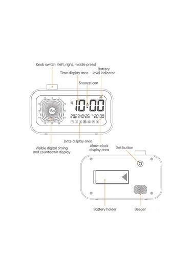 Dofolink Görsel Zaman Yöneticisi Öğrenci Zamanlayıcı - Lcd Ekran İki Gösterim, Geri/sayaç 1-60 Dakika, Takvim/tarih/saat/alarm, 3 Erteleme, Dönme Tuşu Pil Yok Beyaz
