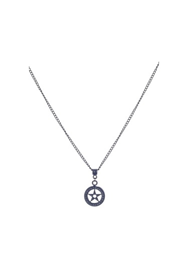 Erkek Siyah Oksit Kaplama Pentagram Simge Uçlu Kolye Siyah