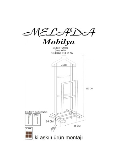 Melada Mobilya Gürgen İkili Dilsiz Uşak Ham Basic Ceviz