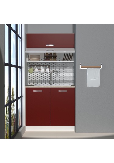 Decoraktiv Mini 90t Mdf Hazır Mutfak Dolabı - Tezgah Dahil - Bordo