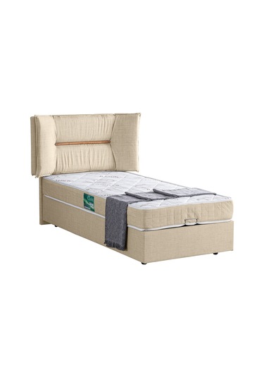 Setaymobilya Baza, Lizbon Tek Kişilik Baza + Başlık + Comfort Yatak, Krem
