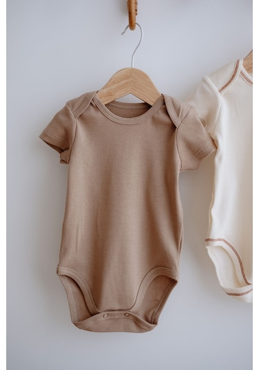 Lilabio 3'lü Pamuklu Kaşkorse Kısa Kollu Body Set Taş/ekru/kiremit Çok Renkli