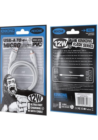 Wk Wdc-67m Kinkong 1m 12w Pvc Veri Kablosu, Arayüz: Usb'den Mikro Beyaz
