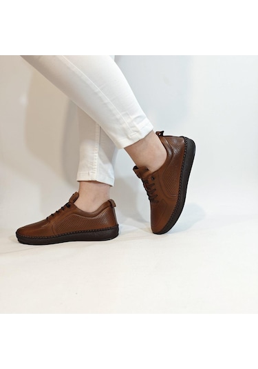 Voyager Z094 Taba Hakiki Deri Lazer İşlemeli Bayan Ayakkabı Taba