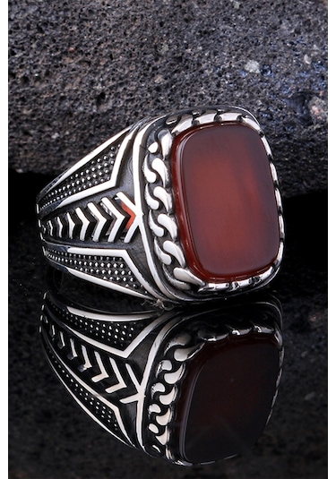 İpek Silver 925 Ayar Gümüş Akik Taşlı Örgü Model Yüzük