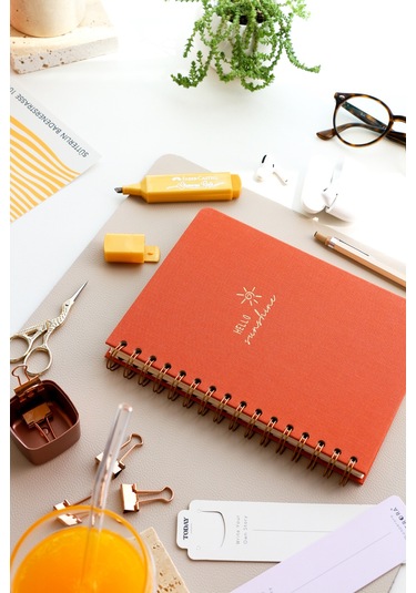 A5 Spiralli Sert Kapak Keten Düz Çizgisiz Tarihsiz Not Defteri Mercan Mercan