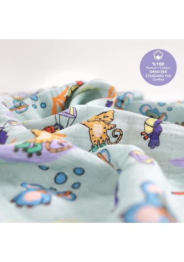 Milk&moo Müslin Örtü 2'li Set Jungle Friends Çok Renkli