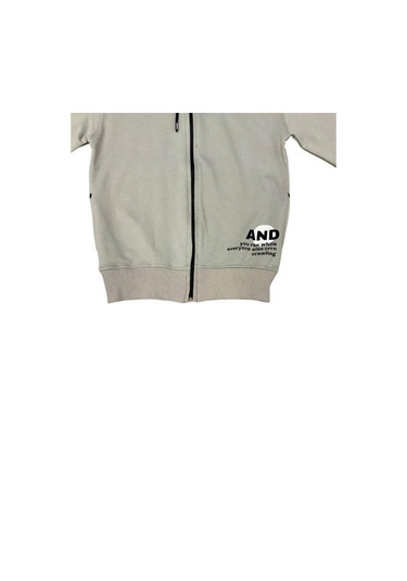 Erkek Çocuk Kapüşonlu Fermuarlı Pamuklu Hırka-15355 Gri