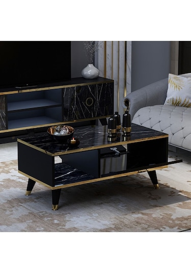 Sophia Orta Sehpa - Siyah / Mermer Siyah