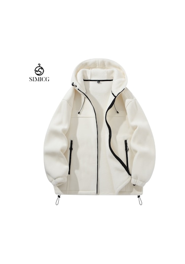 Avrupa Beden Erkek Sonbahar/kış Polar Kapüşonlu Ceket Beyaz