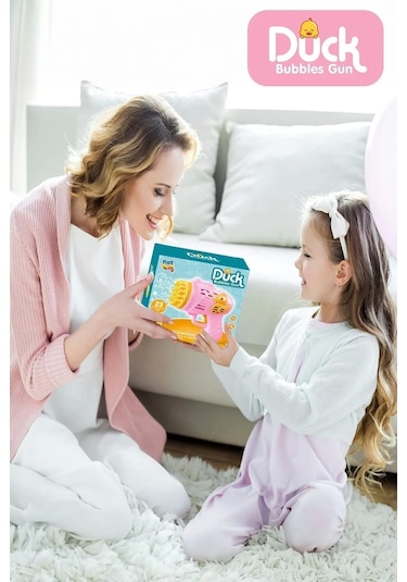 Pilli Ördek Köpük Tabancası - Baloncuk Tabancası - Köpüklü Silah - Baloncuk Oyunu - Pembe Renkli