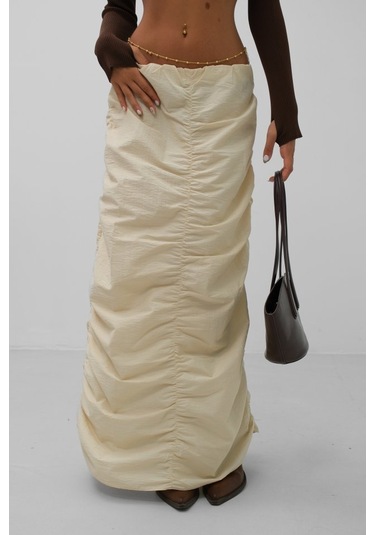 Büzgü Detay Maxi Etek Bej