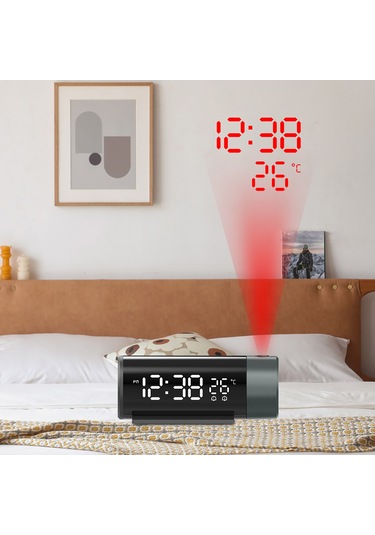 Tenfowee Fj1006a Siyah Led Projeksiyon Alarm Saati: Usb Şarj, 4 Seviye Parlaklık, Snooze, Sıcaklık Göstergesi Ve 180 Döner Projeksiyon
