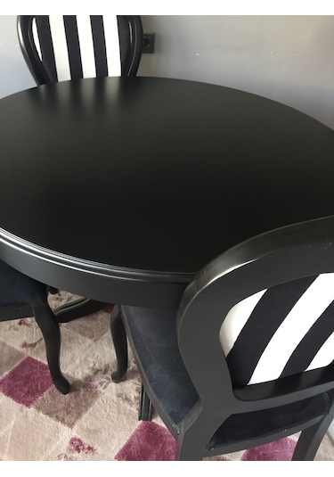 Onurdesign16 Baba Ayaklı Bambi Ahşap Siyah & Beyaz Boyalı Açılır Yemek Masasa