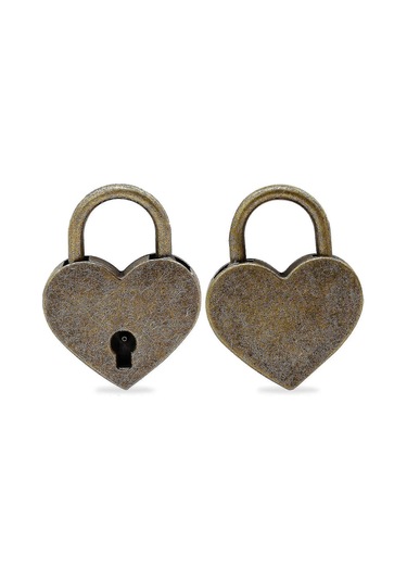 5'li Paket Vintage Antik Stil Mini Asma Kilit Anahtar Kilidi Kalp Şeklinde