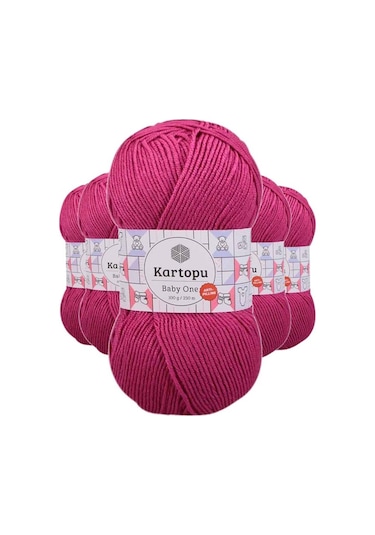 5 Adet Baby One Tüylenmeyen El Örgü İpi Yünü Fuşya K245