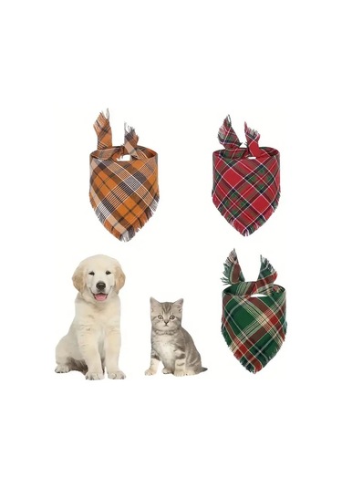 Elmpaly Yeşil Ponponlu Kalın Ekose Köşe Bandanası Yıkanabilir Mevsimlik Aksesuar