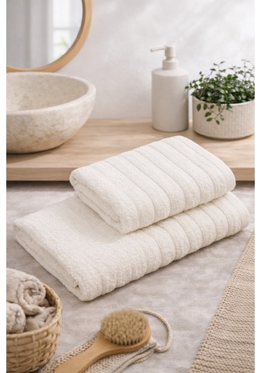 Violeta Model 2'li Banyo Havlu Seti Krem