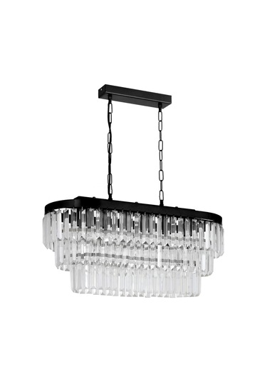 Linsa 70x30 Cm'lik Kristal Cam Taşlı Yemek Masası Üstü Lüks Avize - Mat Siyah Siyah