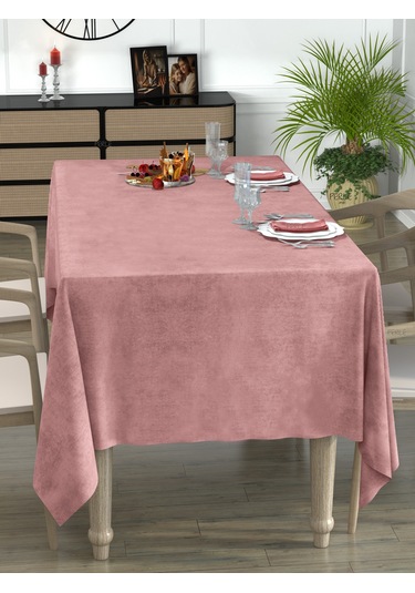 Daily Series Kadife Dokulu Buğulu Gül Rengi Masa Örtüsü Buğulu Gül