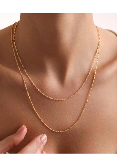 Bayar Gold 14 Ayar Altın Singapur Halat Kombin Zincir Kolye