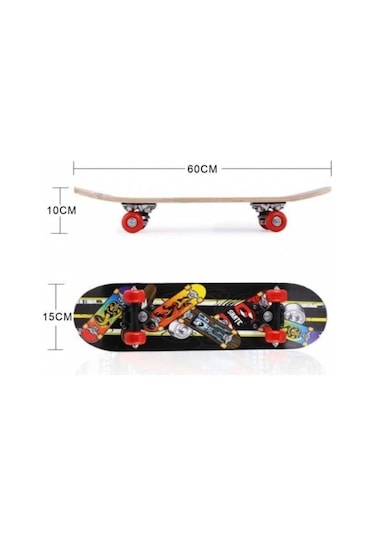 Ahşap Kaykay Büyük 60 Cm 4 Tekerlekli Kaykay Skateboard Çok Renkli