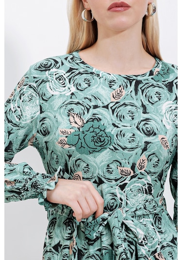 1525 Örme Tesettür Elbise - Mint 001