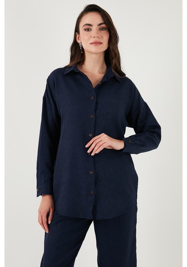 Lela Keten Karışımlı Regular Fit Lastikli Bel Uzun Kollu Alt Üst Bayan Takım 6696622 Lacivert