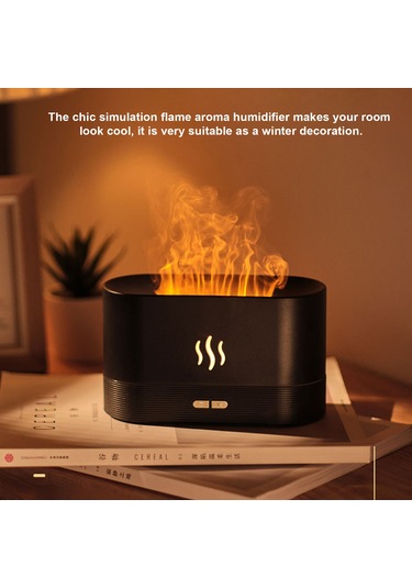 Skycity Siyah Ev Odası Ofis Kullanıma Uygun 180ml Buhar Saçan Ateş Efekti Aromaterapi Makinesi 701 Modeli Nemlendirici Işık
