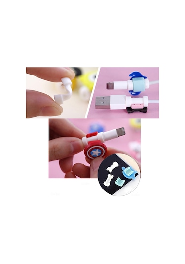 Fosenze Sevimli Hayvan Şekilli Kablo Koruyucu - 10 Adet Şarj Kablosu Kırılma Önleyici