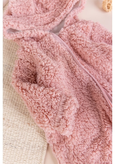 Kapüşonlu Welsoft Peluş Kışlık Kız/erkek Bebek Tulum Gülkurusu